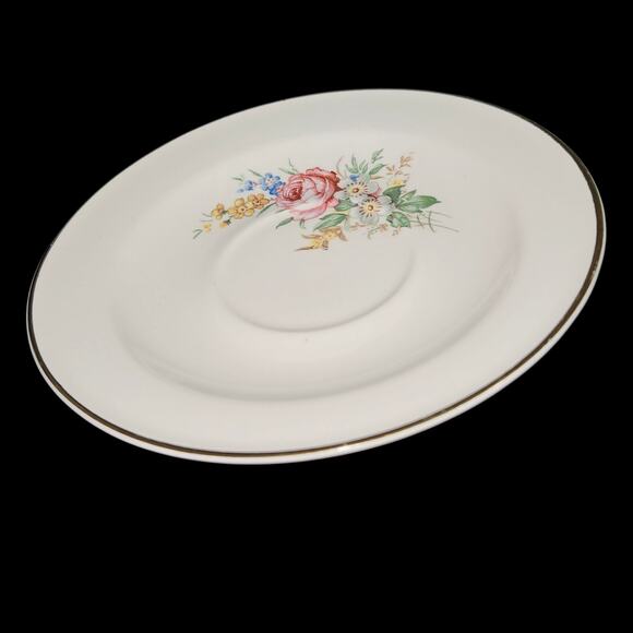 Vintage Edwin M. Knowles 6" Saucer Plate Semi Vitreous 81-4 Floral Gold Trim USA - Picture 1 of 4